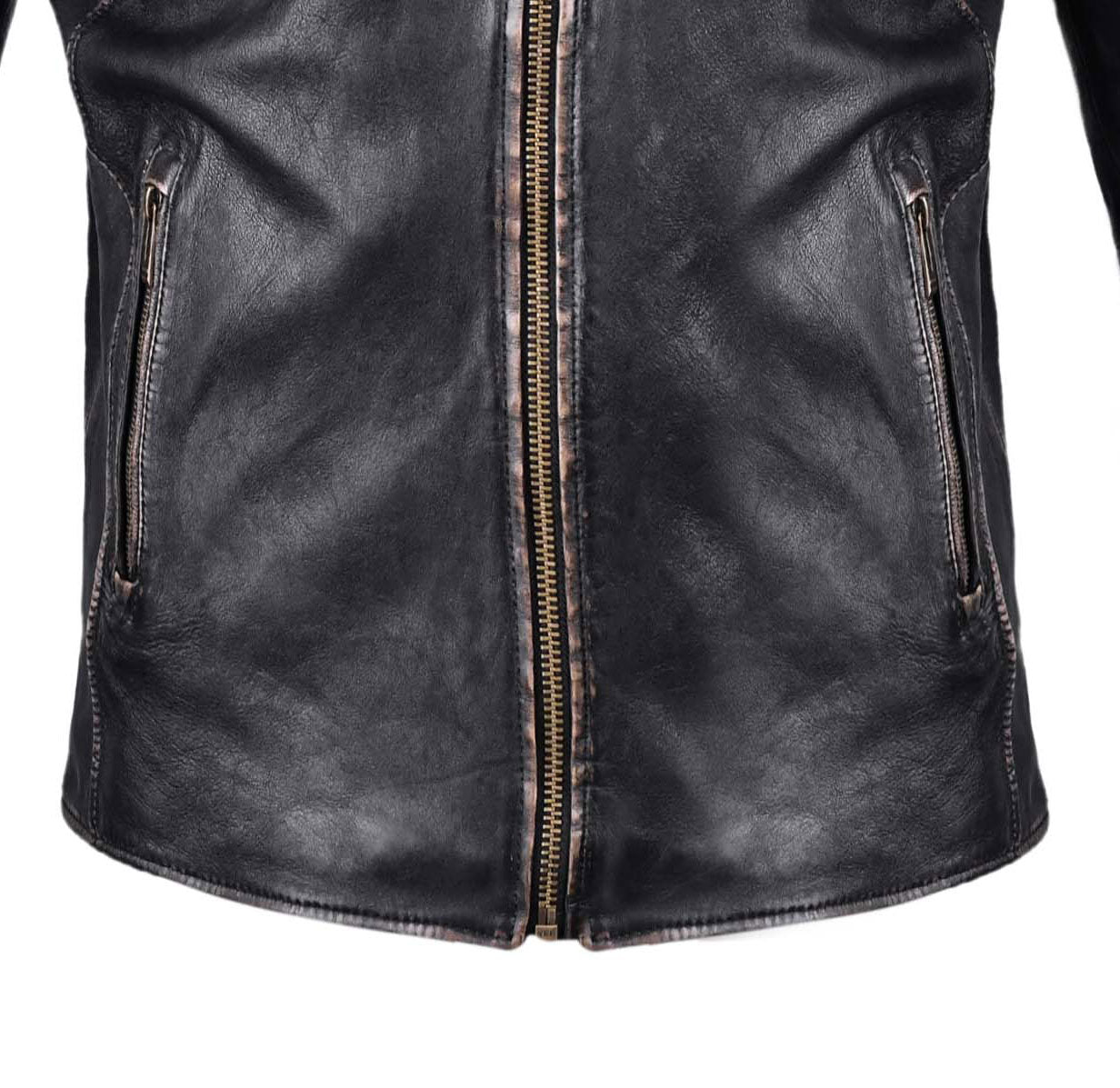 Black and white  Biker Leather Jacket with Stripe