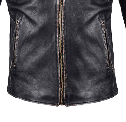 Black and white  Biker Leather Jacket with Stripe