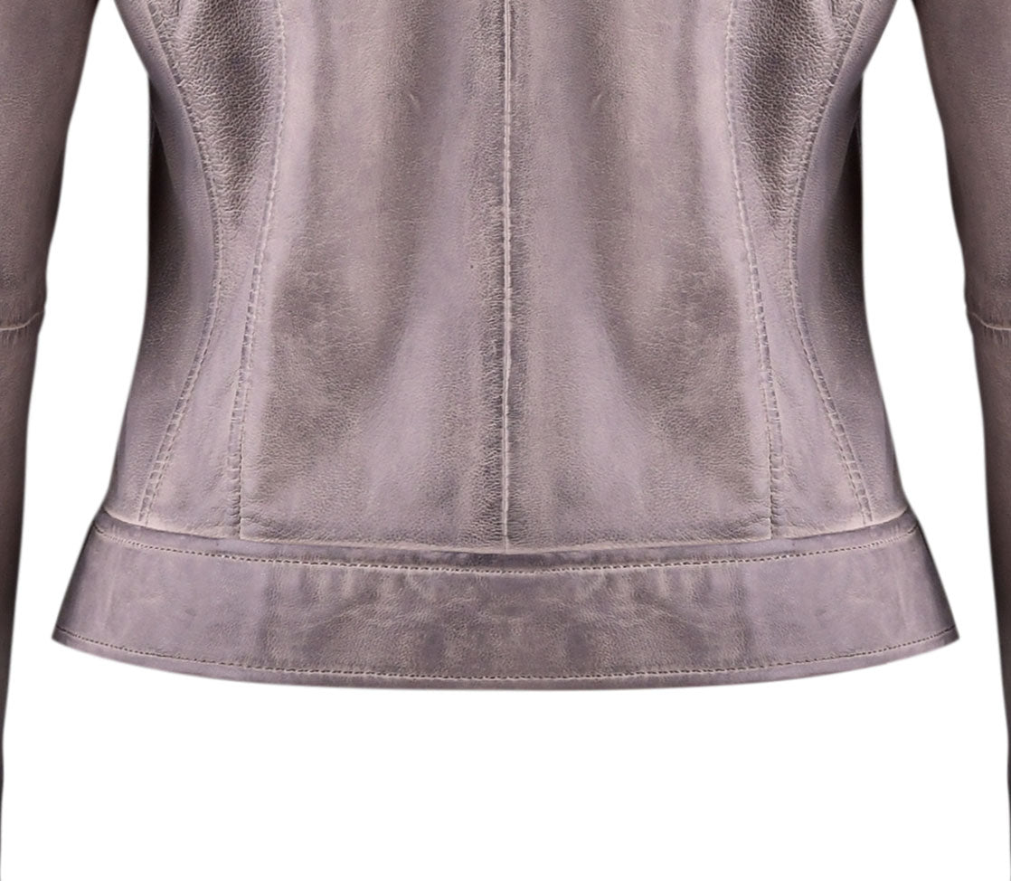 Grey Classsic Biker Leather Jacket For Womens