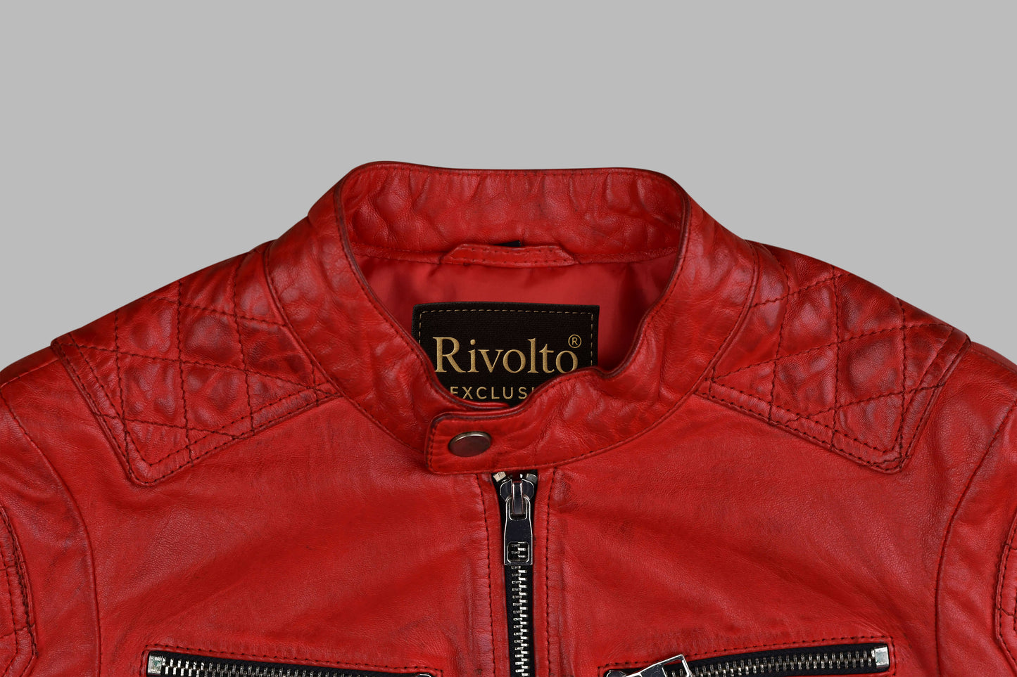 Red leather biker jacket For Womens