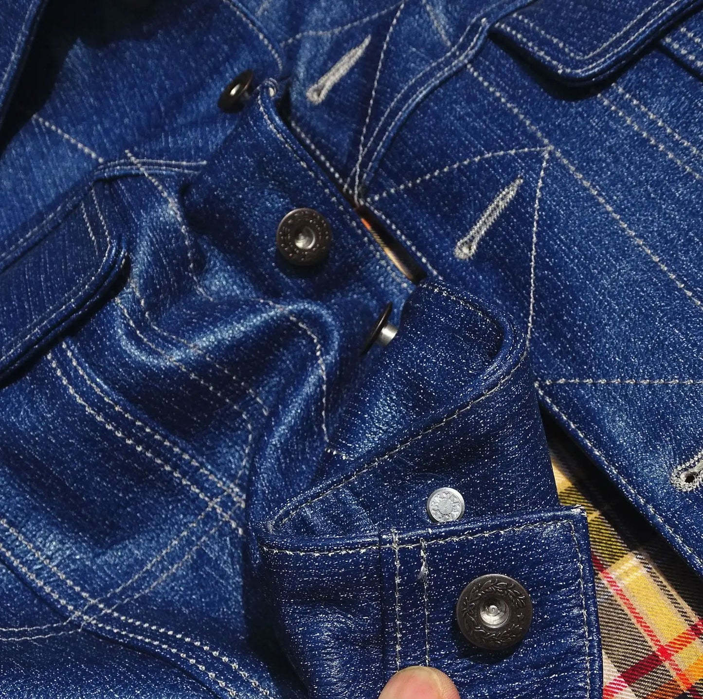 Denim Style Blue Leather Shirt Jacket