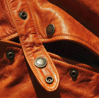 Japanese Inspired Tan Brown Leather Biker Jacket Shirt