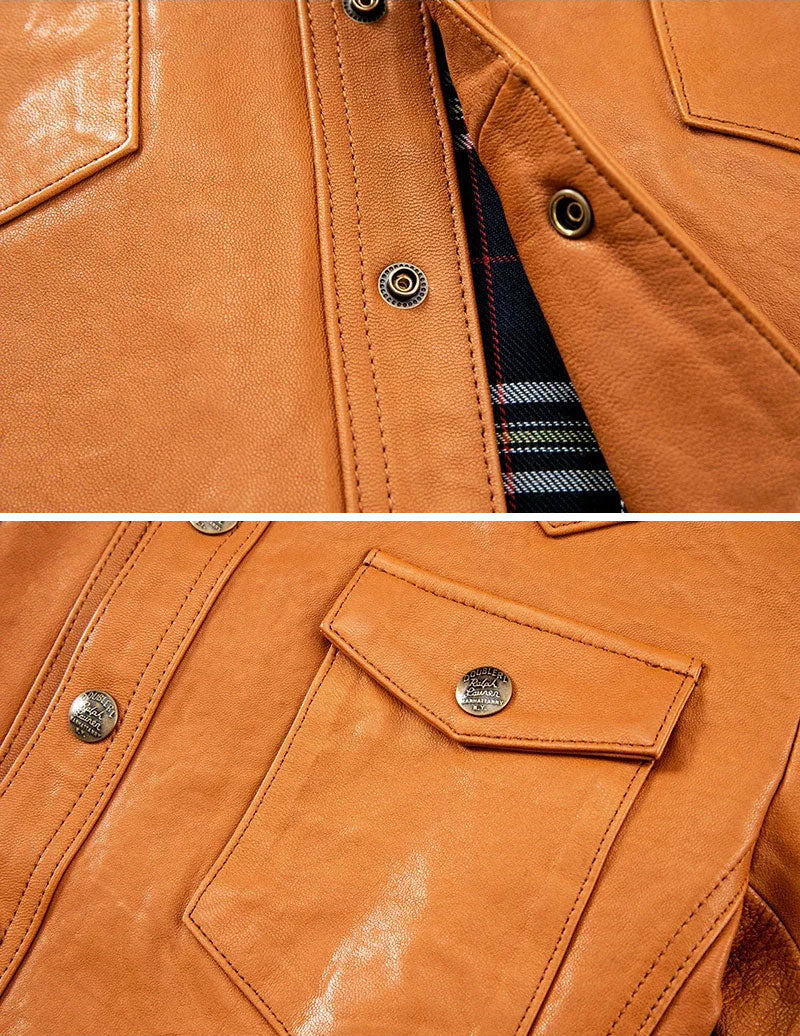 Vintage Brown Leather Jacket Shirt