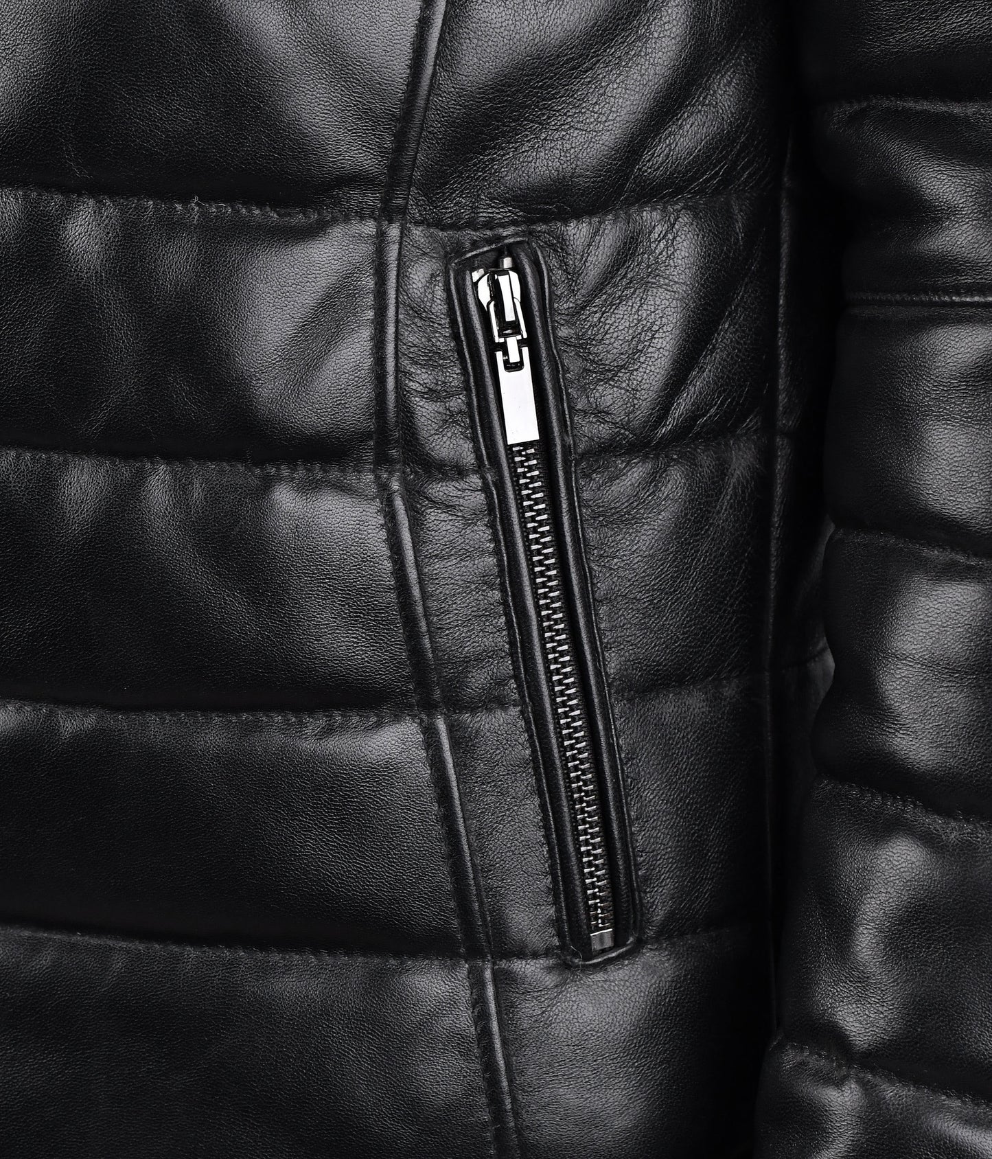 Black Puffer Motorcycle Leather Jacket