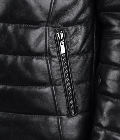 Black Puffer Motorcycle Leather Jacket
