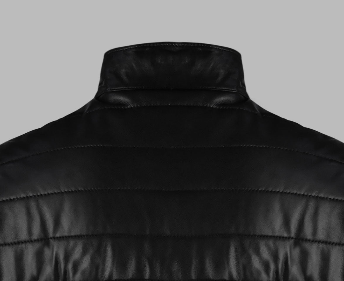 Mens Black Down Leather Jacket