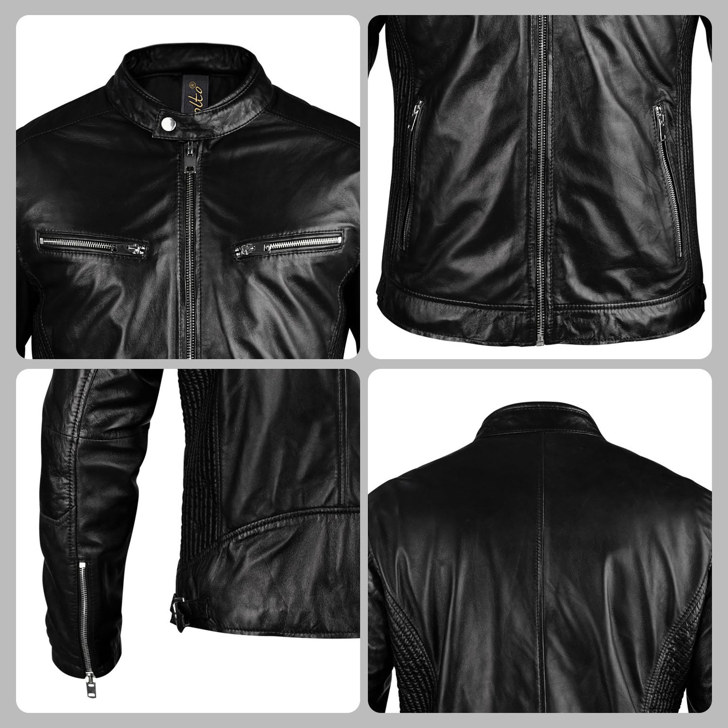 Black Leather Motorcycle Jacket For Men