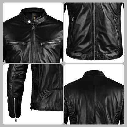 Black Leather Motorcycle Jacket For Men