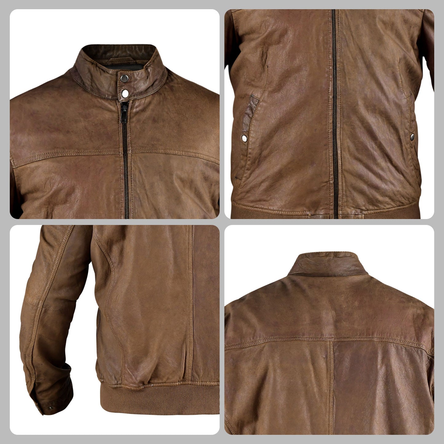 Brown Leather Bomber Motorcycle Jacket