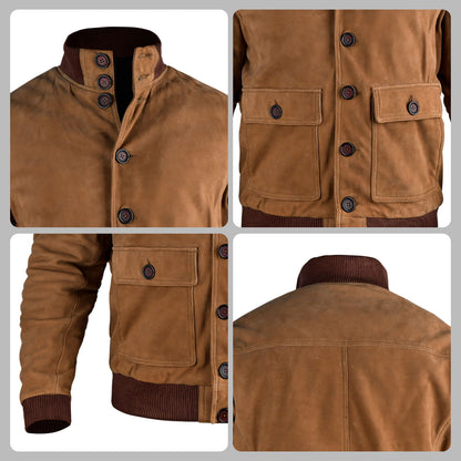 Brown Suede Bomber Jacket For Men