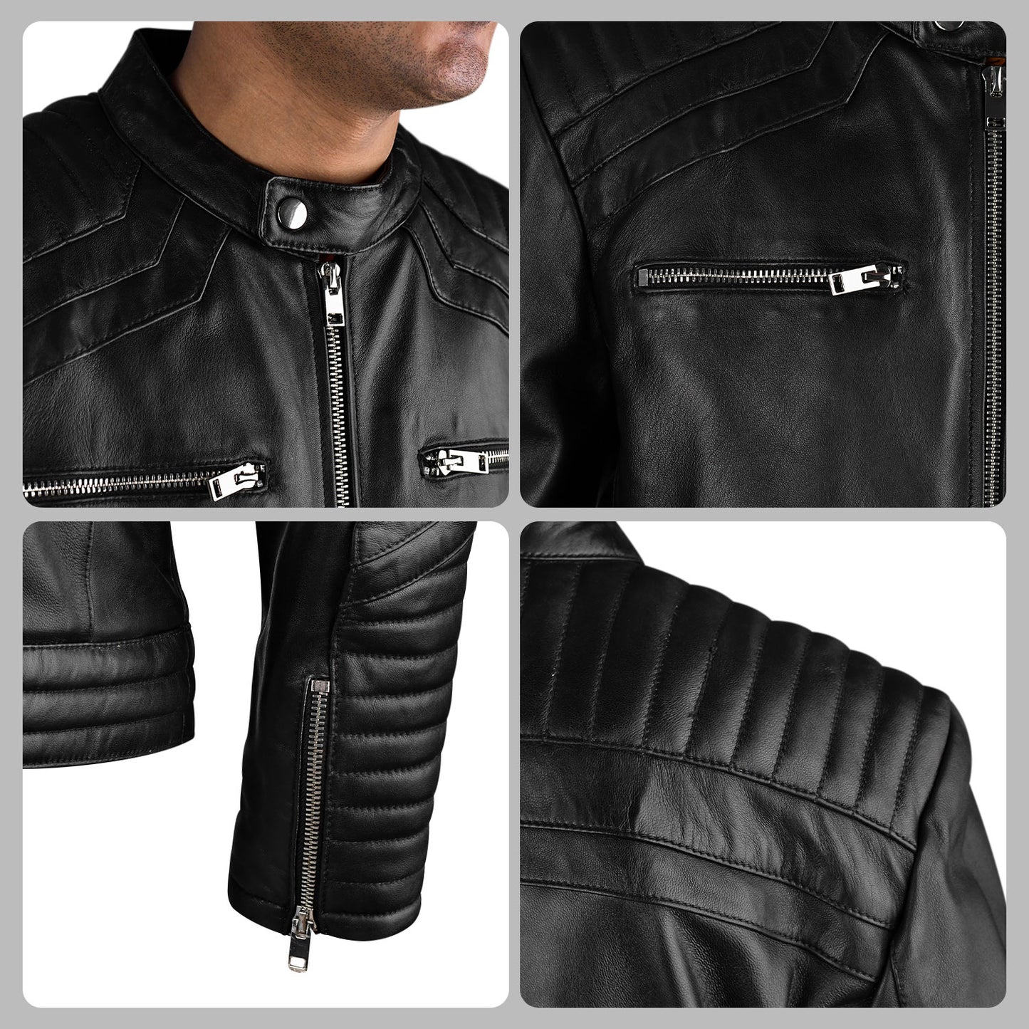Quilted Leather Jacket Black For Mens