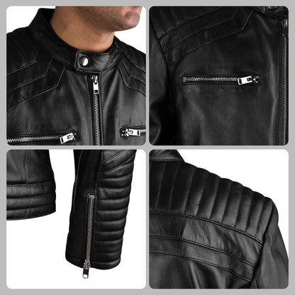 Quilted Leather Jacket Black For Mens
