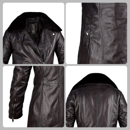 Long Black Leather Coats For Mens With Fur Collar