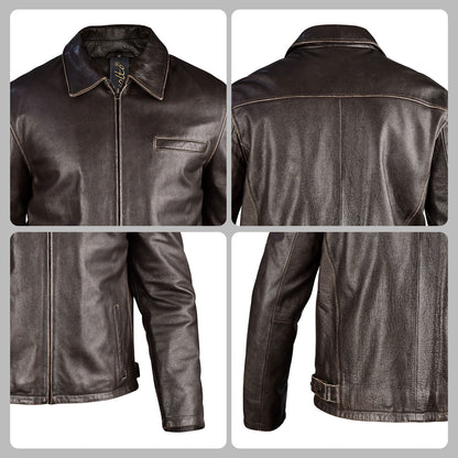 Dark Brown Vintage Leather Biker Jacket