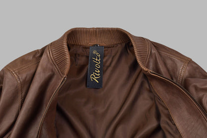 Brown Leather Bomber Jacket For Men