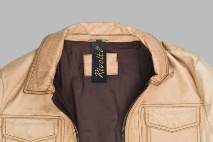 Beige Biker Leather Jacket For Men