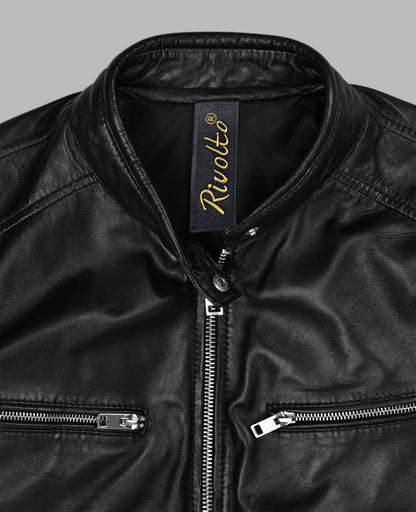 Black Leather Motorcycle Jacket For Men
