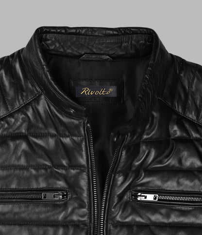 One Block Black Down Leather Jacket