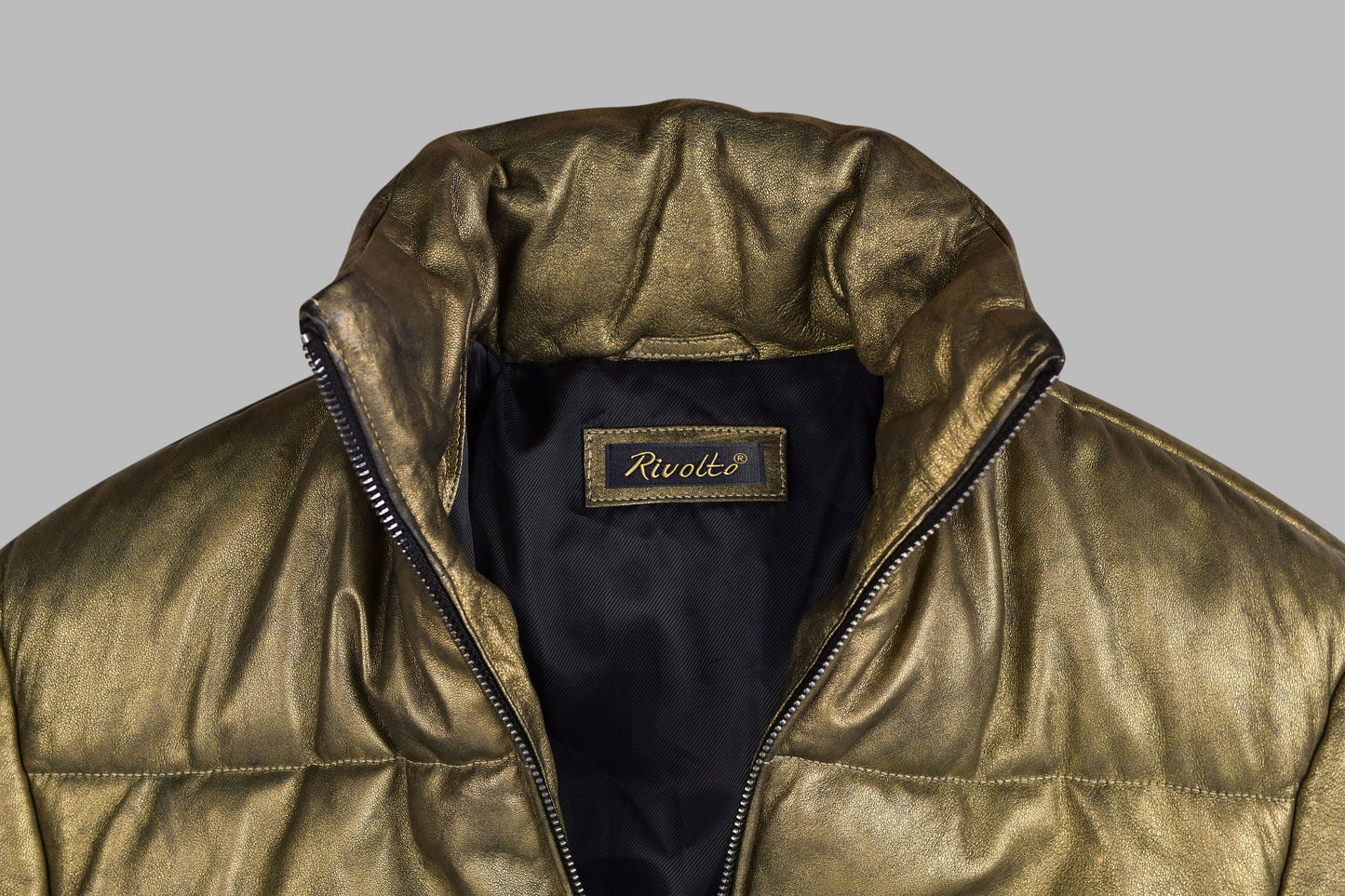 Metallic Gold Leather Jacket- Puffer Leather Jacket