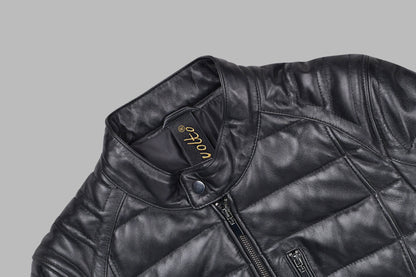Black Puffer Motorcycle Leather Jacket
