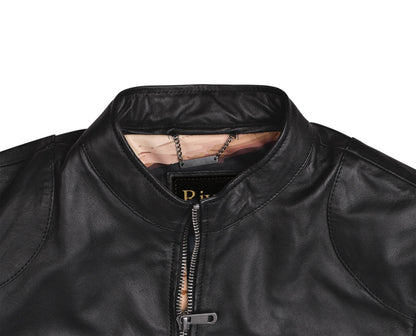 Mens Black and White Biker Leather Jacket