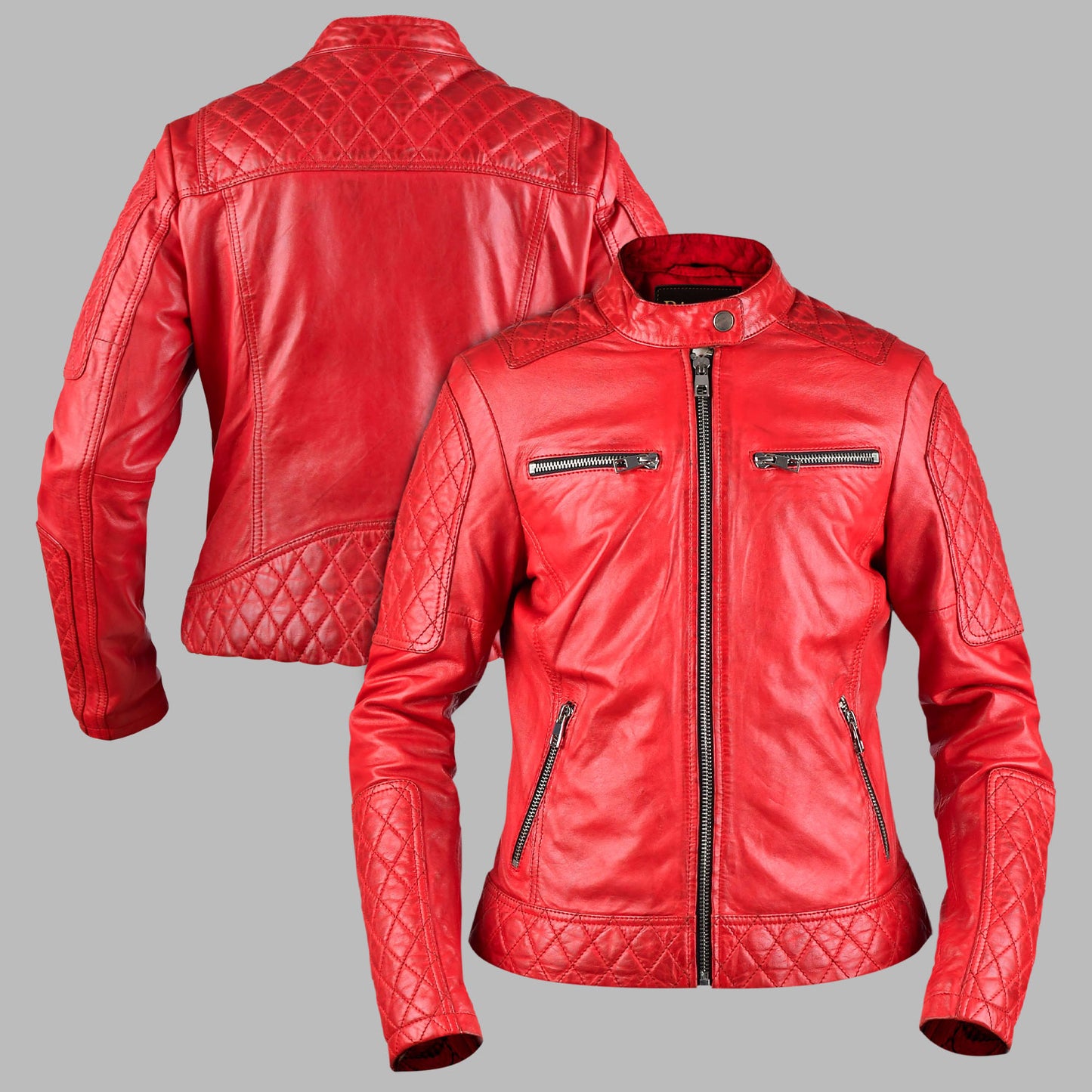 Red leather biker jacket For Womens
