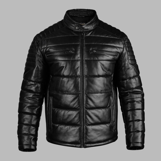 One Block Black Down Leather Jacket