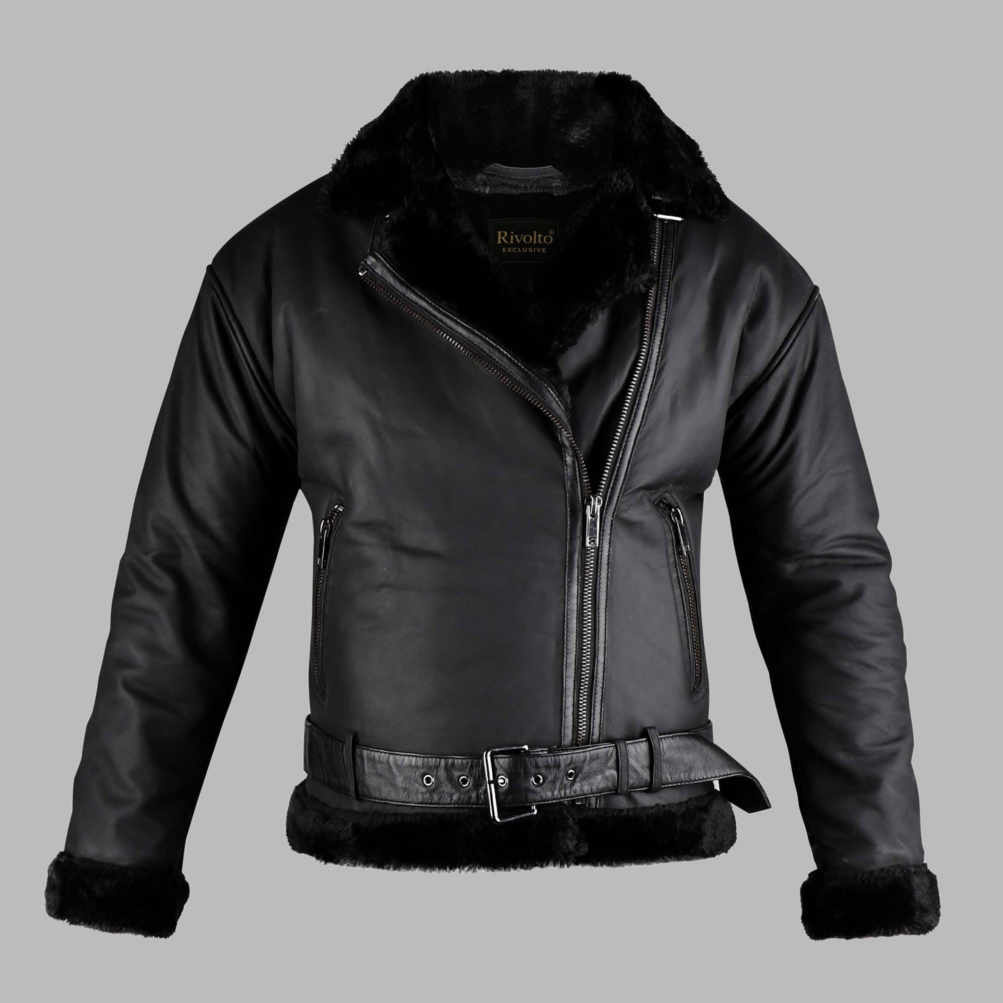Black Sheepskin Mens Biker Jacket