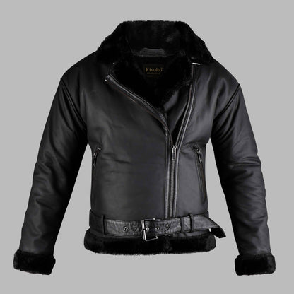 Black Sheepskin Mens Biker Jacket