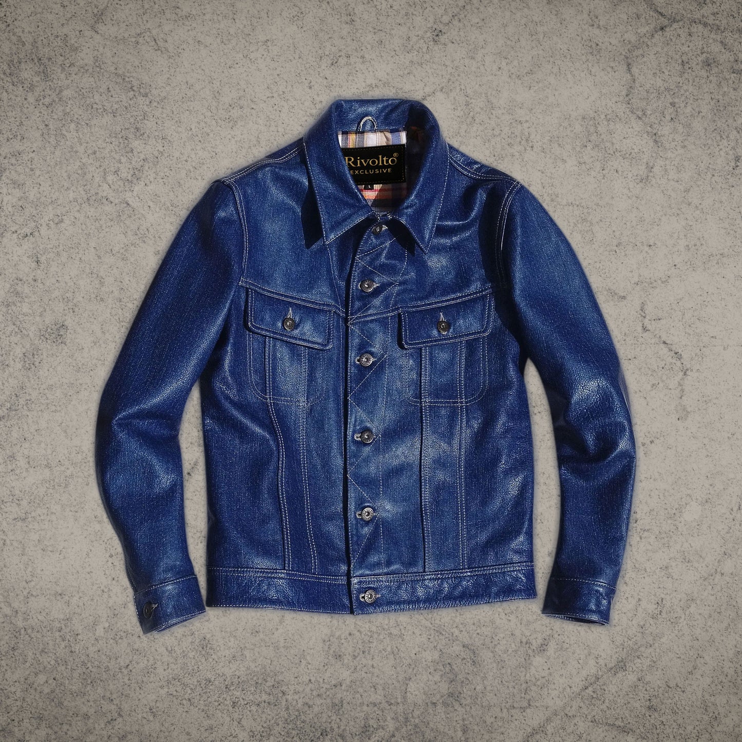 Denim Style Blue Leather Shirt Jacket