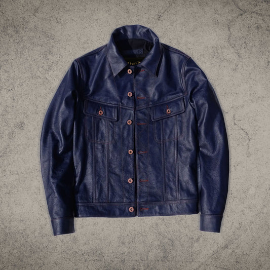 Vintage Blue Leather Biker Jacket Shirt