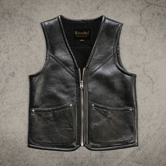 Black Leather Fashion Vest For Womens
