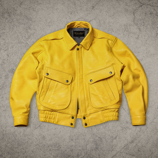 Yellow Leather Bomber Jacket For Women