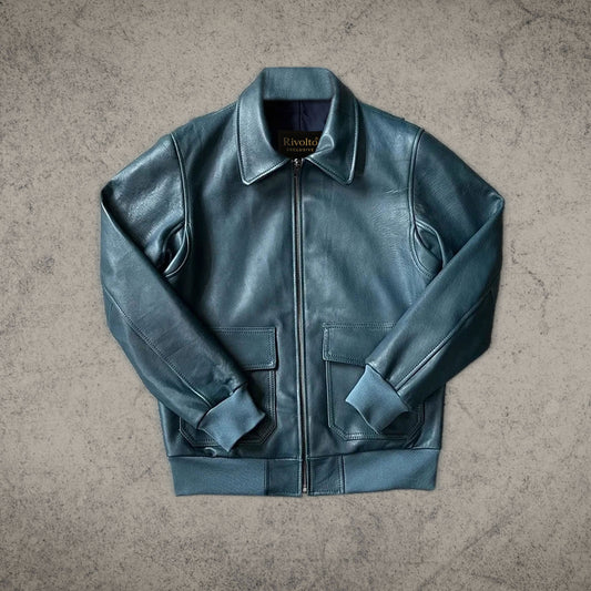 British Blue Bomber Leather Jacket