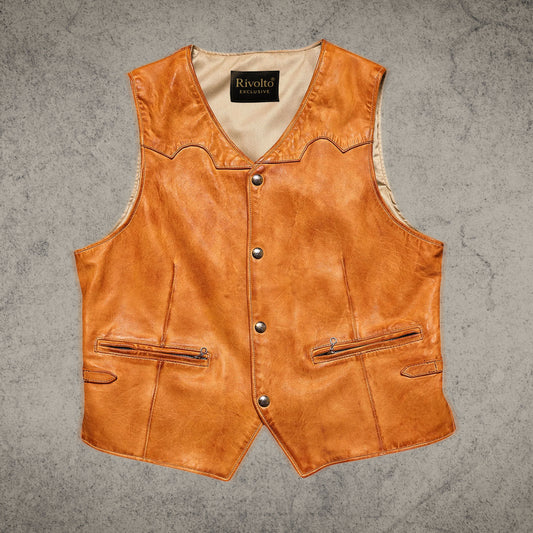Tan Western Leather Motorcycle Vest