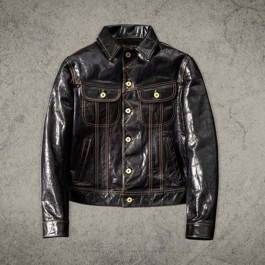 Vintage Black Biker Leather Jacket Shirt