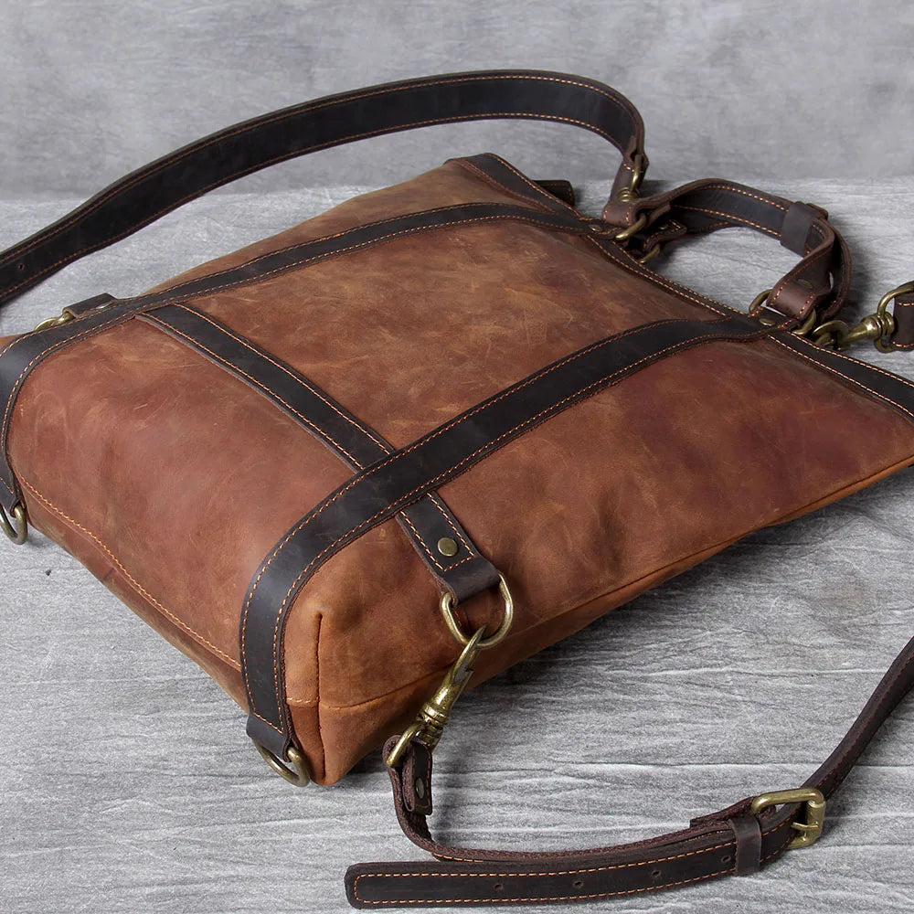 Unisex Leather Convertible Backpack and Shoulder Bag