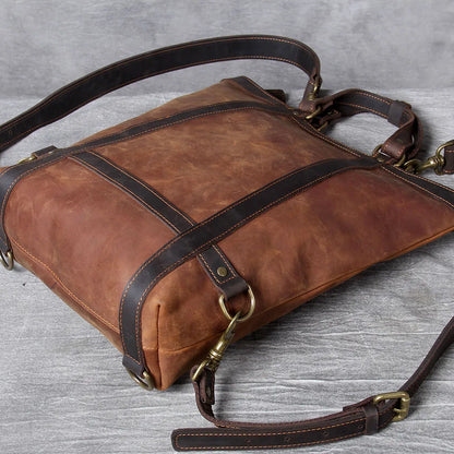 Unisex Leather Convertible Backpack and Shoulder Bag