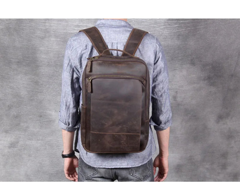Unisex Vintange Crazy Horse Leather Backpack