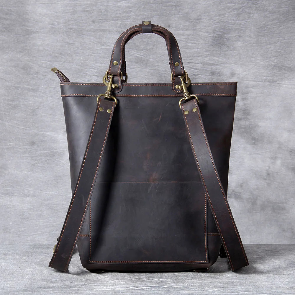 Unisex Leather Convertible Backpack and Shoulder Bag