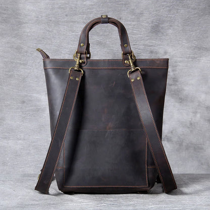 Unisex Leather Convertible Backpack and Shoulder Bag