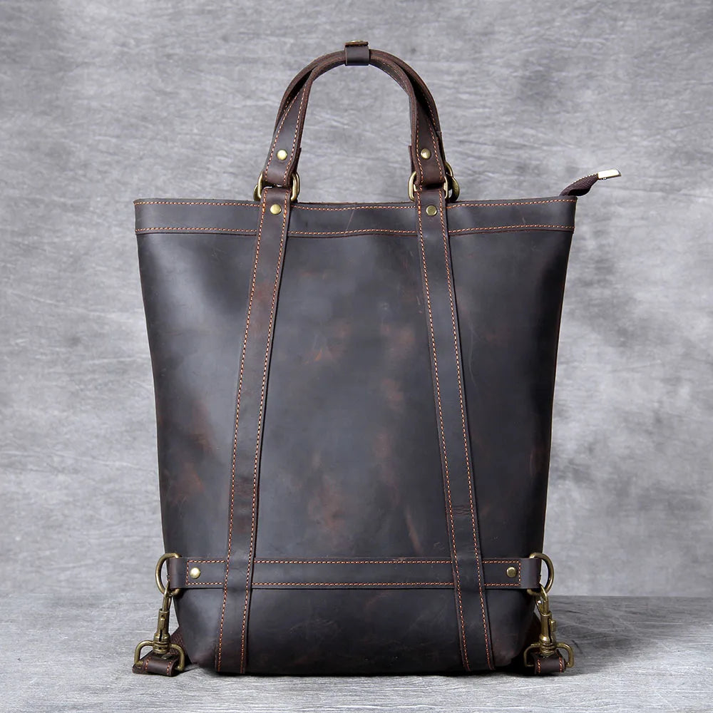 Unisex Leather Convertible Backpack and Shoulder Bag