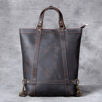 Unisex Leather Convertible Backpack and Shoulder Bag