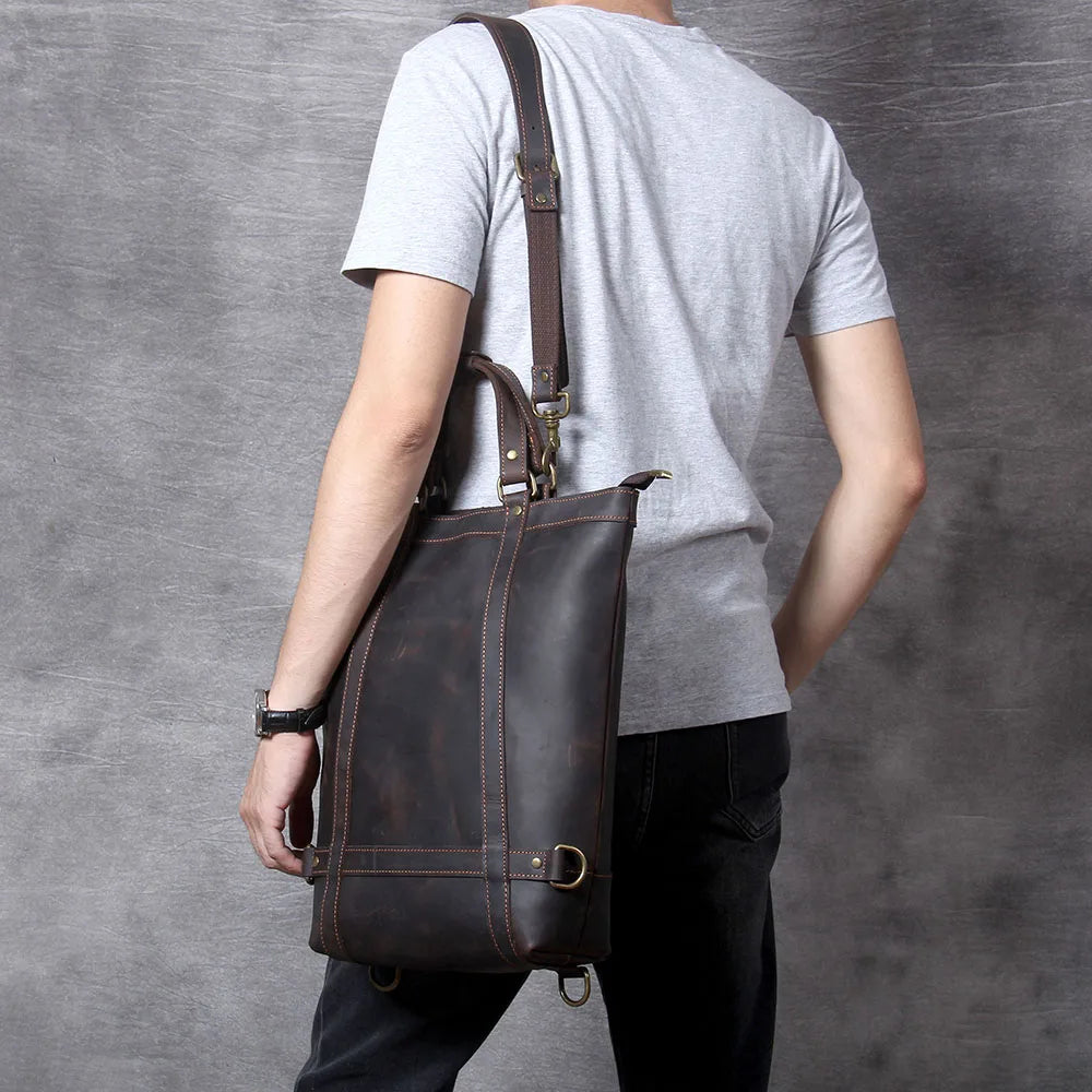 Unisex Leather Convertible Backpack and Shoulder Bag