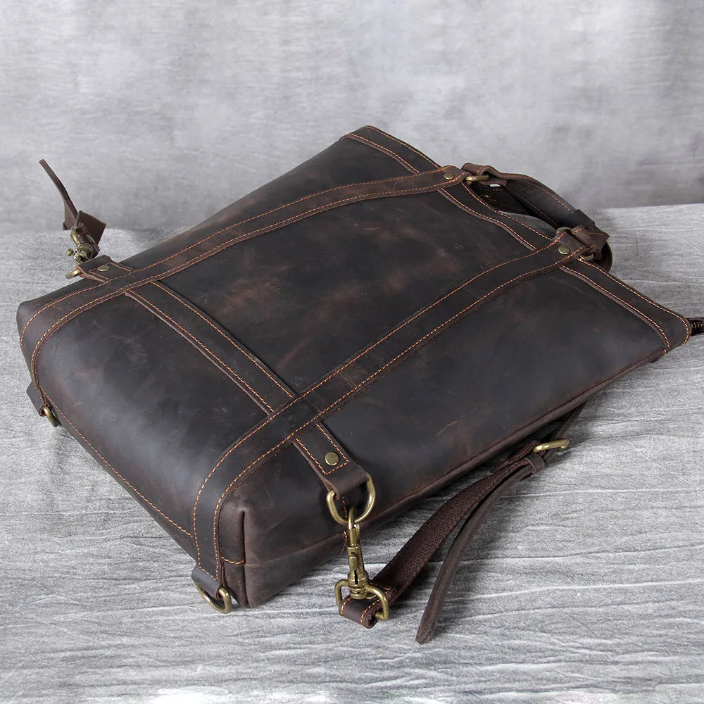 Unisex Leather Convertible Backpack and Shoulder Bag