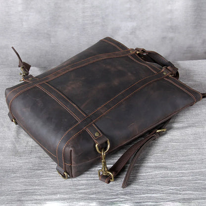 Unisex Leather Convertible Backpack and Shoulder Bag