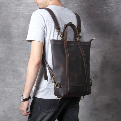 Unisex Leather Convertible Backpack and Shoulder Bag