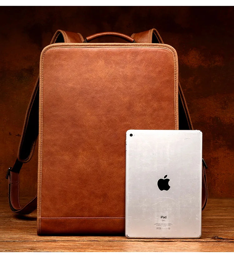 Mens Brown Leather Backpack For Work  Or School