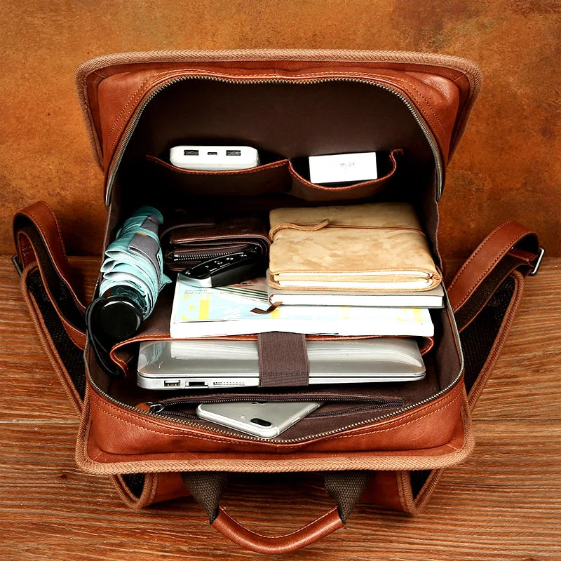 Mens Brown Leather Backpack For Work  Or School
