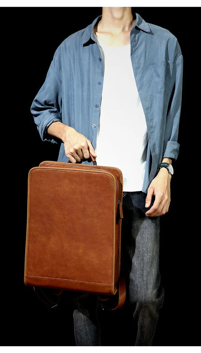 Mens Brown Leather Backpack For Work  Or School